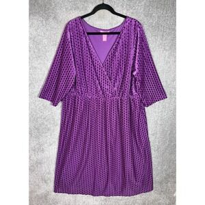 Woman Within Velvet Burnout Midi‎ Dress Womens Size 2X Purple Geometric Lined